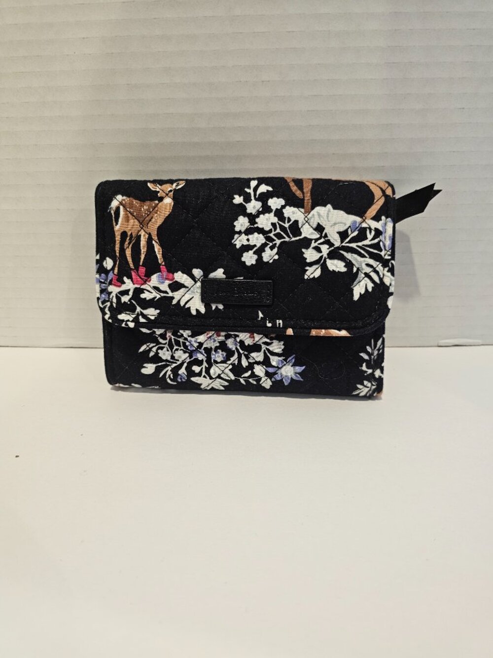 NWT RFID Riley Compact Wallet Merry Mischief Animals Winter Flowers Black White